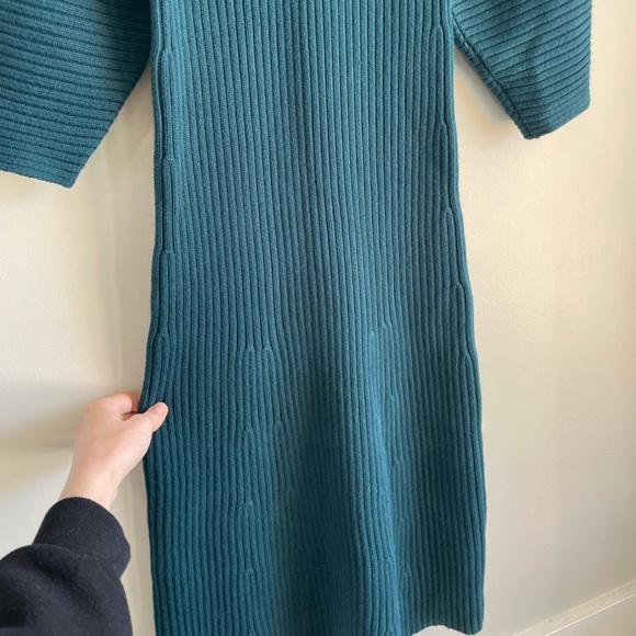 Mara Hoffman Samira Wrap Effect Ribbed Sweater Midi Dress - Teal Blue - Size XS - Picture 9 of 13